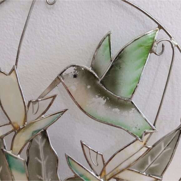 Vintage Set Of Capiz Shell & Metal Hummingbird Flower Window Suncatcher 6" - Picture 7 of 8